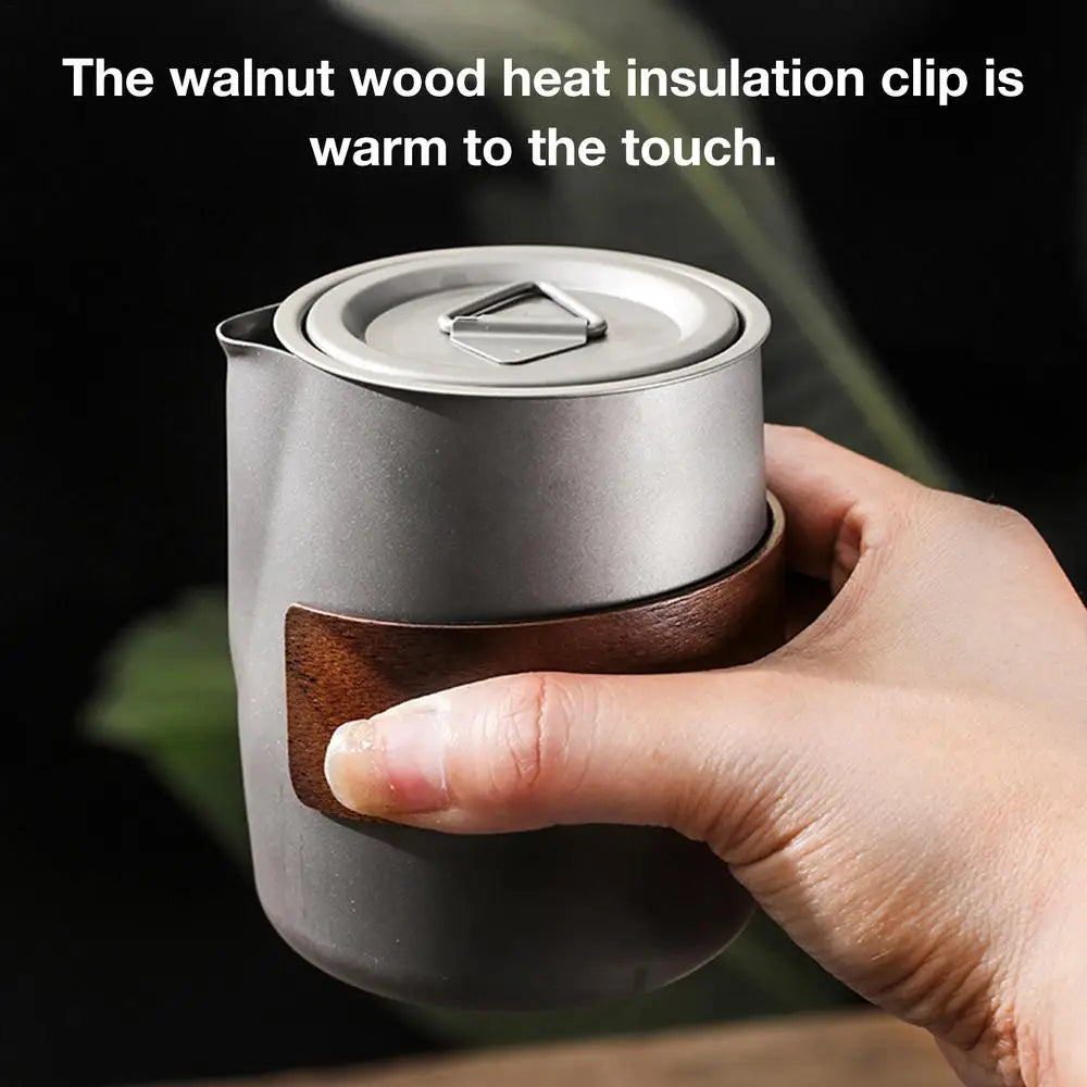 Camping Tableware Set Lightweight Titanium Coffee Pot Tea Kettle Outdoor Camping Kettle Set 3 Cups Tea Set For Hiking Picnic