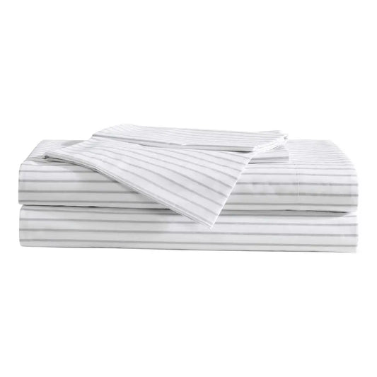 Sheet Set, Luxurious Cotton Percale Bedding with Matching Pillowcases, Crisp amp Cool, Fully Elasticized Arden Stripe Grey, Full