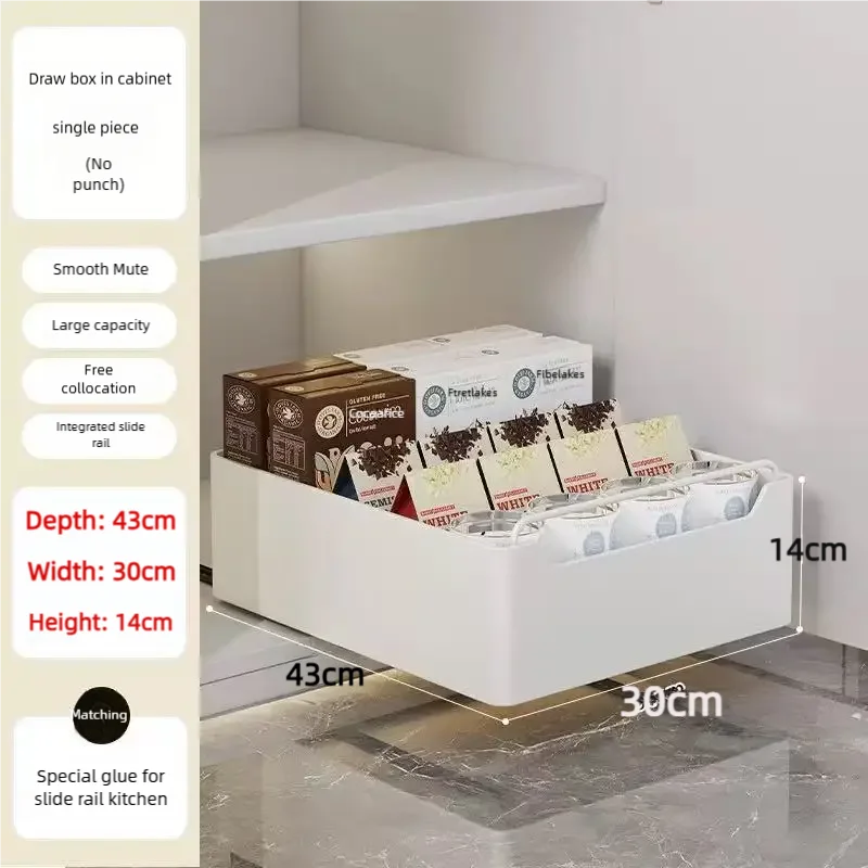 New Kitchen Storage Rack with Slide Rails Pull-out Kitchen Drawer, Storage Tray, Spice Box, Storage Shelf, Cabinets Organizer