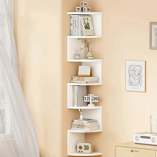7-Tier Rustic Wall-Mounted Corner Shelf - Home Decor, Suitable for Living Room, Bedroom, Kitchen - Easy-To-Install Home Storage Shelf