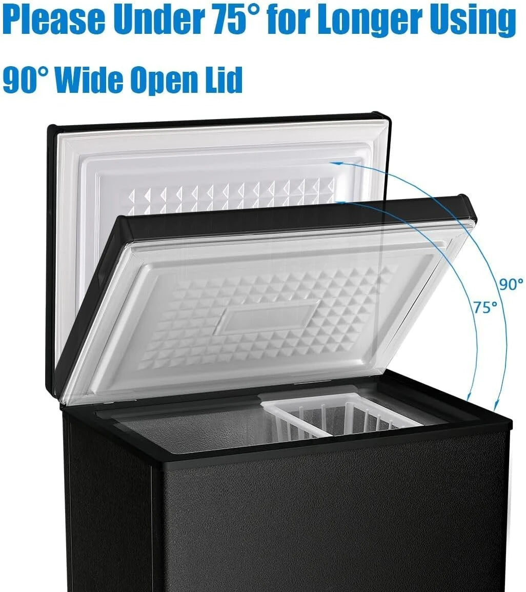 Small Freezer Black Deep Freezers 3.5 Cu.Ft Compact Free-Standing Top Door Adjustable 7 Thermostat and Removable Basket