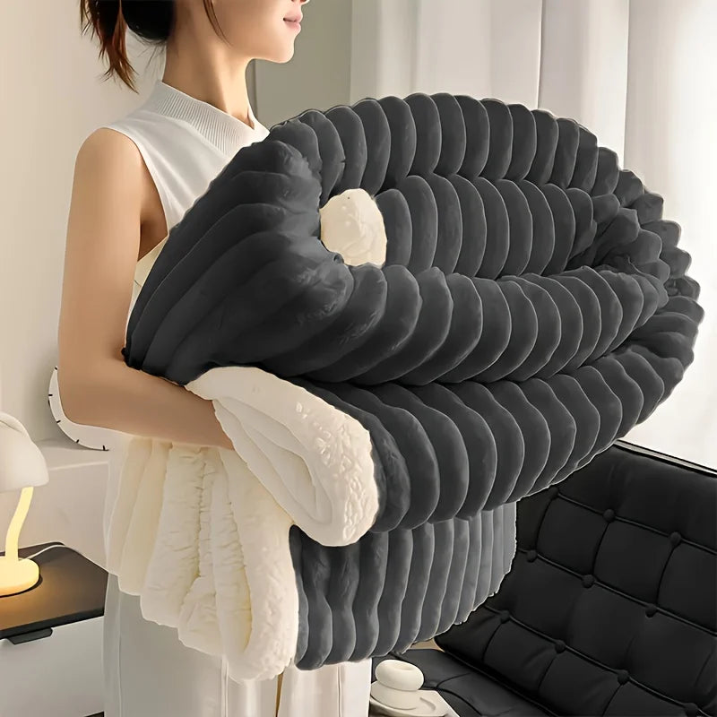 1pc Weighted Fleece Blanket -Soft, Warm, Throw for Bedroom, Living Room, Student Dormitory, Car, Sofa,8lbs With Sherpa