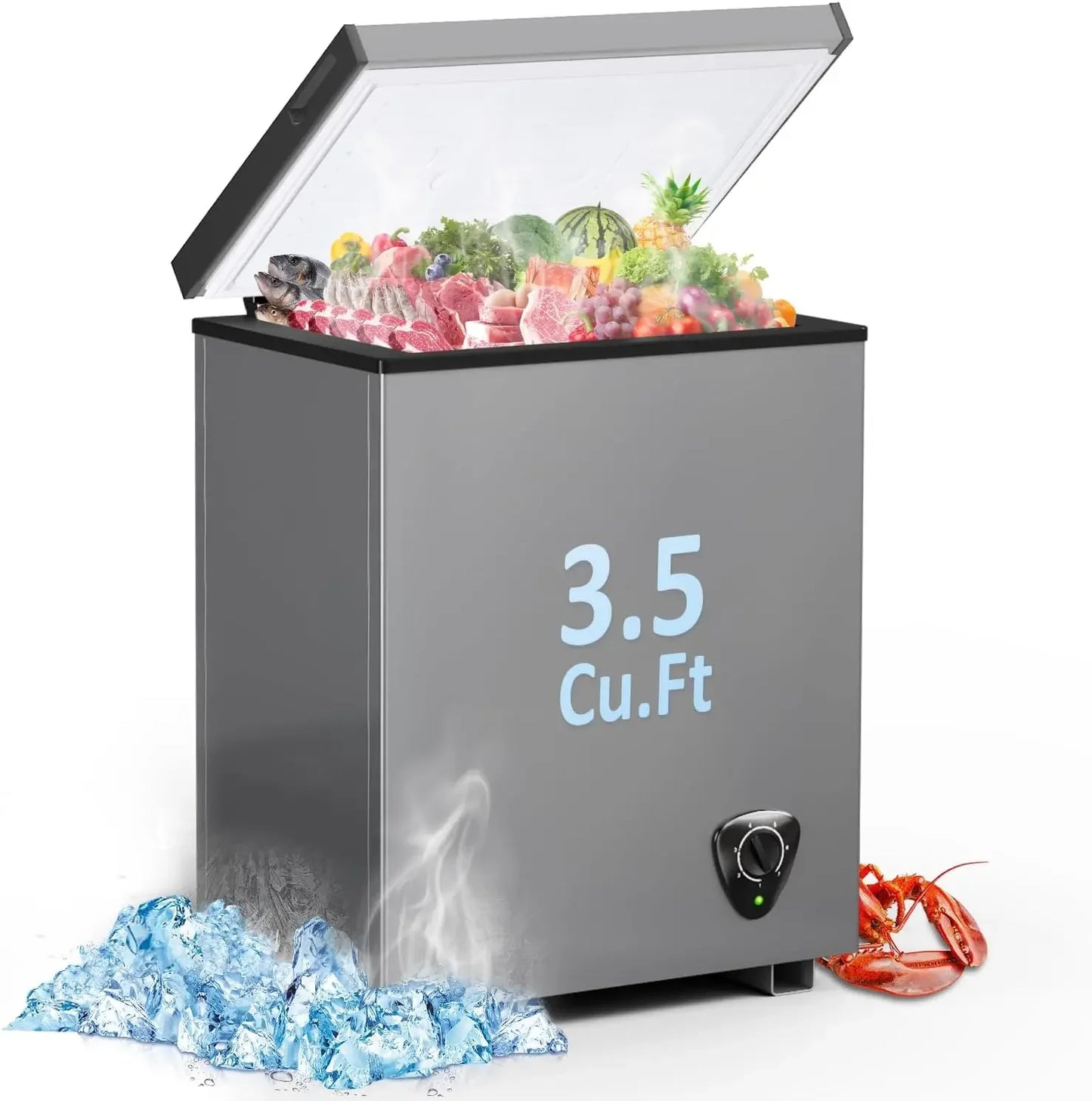 Chest Freezer - Compact Deep Freezer Small Freezer 7 Adjustable Temperature with Removable Basket, 3.5 Cubic Feet Energy Saving