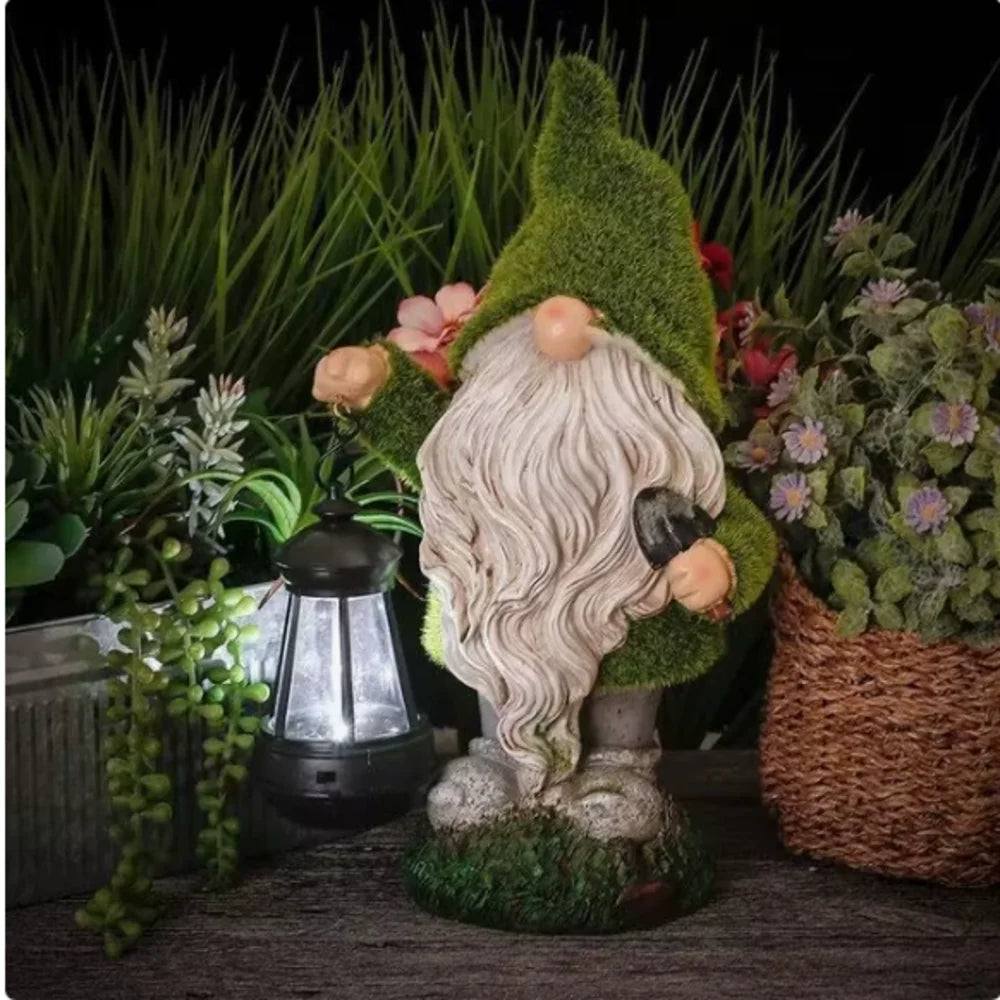 Solar-Powered Glow-in-the-Dark Fairy Sculpture Outdoor Miniature Gnome Decorative Statue Light Garden Lawn & Patio Decor
